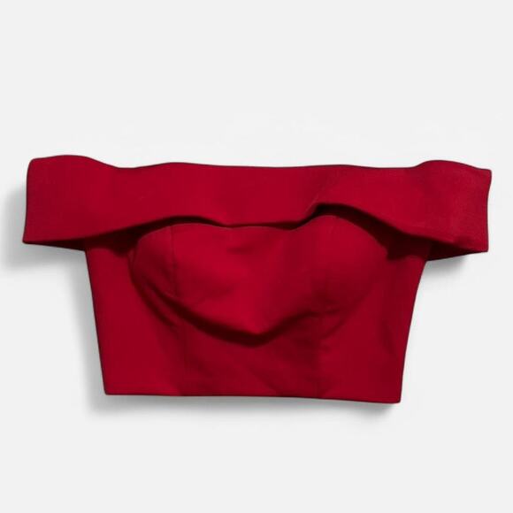 VTG Y2K La Femme Chic Red Off the Shoulder Crop Top w Padding & Boning 0/XS - Picture 6 of 8